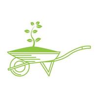 brouette de jardin avec illustration de conception d'icône de symbole de vecteur de logo de plante