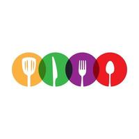fourchette de cuillère colorée abstraite et ustensiles de cuisine nourriture restaurant logo vecteur icône illustration design