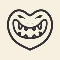 forme d'amour avec la conception de logo de visage de monstre vecteur symbole graphique icône signe illustration idée créative