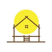 ligne bois maison culture avec coucher de soleil logo symbole icône vecteur conception graphique illustration idée créative