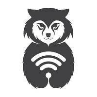 loup animal mignon avec icône de symbole de logo internet illustration de conception graphique vectorielle vecteur