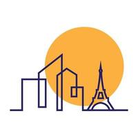 lignes bâtiment de la ville avec tour eiffel logo vecteur icône illustration design