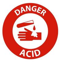 Signe de danger acide étiquette sur fond blanc vecteur