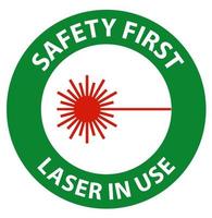 Safety first laser in use symbole signe sur fond blanc vecteur