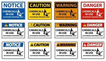 Danger des produits chimiques en cours d'utilisation signe symbole sur fond blanc vecteur