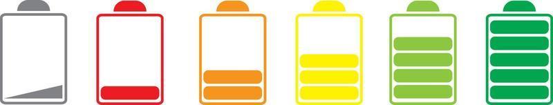 ensemble d'icônes de batterie. icône d'indicateur de charge de charge de la batterie. niveau d'énergie de la batterie. icône de charge de la capacité de la pile alcaline vecteur