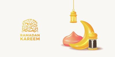 3d mignon croissant de lune et décoration de mosquée de lanterne pour la fête de l'événement islamique du ramadan vecteur