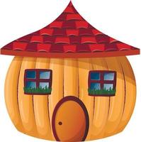 maison ronde en bois avec toit en tuiles rustiques pour nains et hobbits. architecture de conte de fées