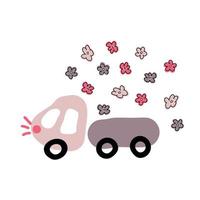 camion d'été dessiné à la main transportant des fleurs. vecteur