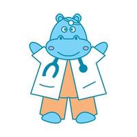 hippopotame en tant que médecin illustration vectorielle de dessin animé mignon médical vecteur