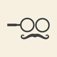 détective avec loupe et tête de moustache logo vecteur icône symbole conception graphique illustration