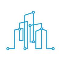 technologie de ligne connecter gratte-ciel logo vecteur icône illustration design