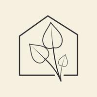 ligne maison forme avec feuille plante jardin hipster logo symbole icône vecteur graphique conception illustration idée créative