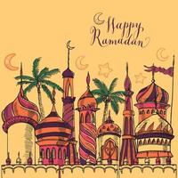 illustration de voeux de ramadan avec la silhouette de la mosquée. fond transparent multicolore. Kareem Ramadan. concept de design créatif pour les vacances musulmanes. vecteur