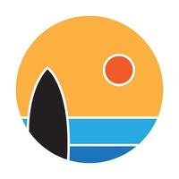 coucher de soleil abstrait sur la mer avec conception d'illustration d'icône vectorielle de logo de planche de surf vecteur