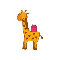 girafe avec boîte cadeau illustration vectorielle de logo de dessin animé mignon vecteur