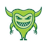 mignon dessin animé monstre heureux vert sourire graisse logo vecteur icône illustration design