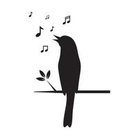 silhouette oiseau chanter avec note de musique logo vecteur symbole icône illustration de conception