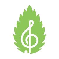 note de musique avec logo vert feuille vecteur symbole icône illustration de conception