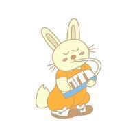 lapin heureux ou lapin jouant de l'harmonica vecteur d'illustration de dessin animé mignon