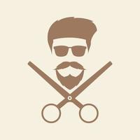 barbe de tête d'homme hipster avec icône de symbole de logo de ciseaux illustration de conception graphique vectorielle vecteur