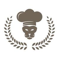 chapeau de chef avec conception d'illustration d'icône de vecteur de logo de lion