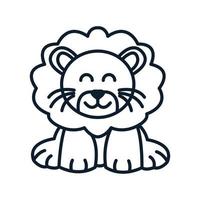 lion stand mignon sourire dessin animé ligne logo icône illustration vectorielle vecteur