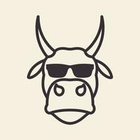 tête de ligne vache avec lunettes de soleil hipster logo symbole icône vecteur conception graphique illustration idée créative