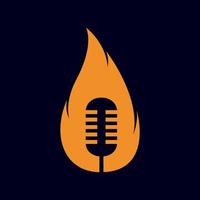 microphone podcast avec feu flamme logo création graphique vectoriel symbole icône signe illustration idée créative