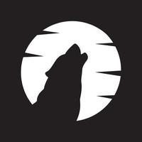 loup hurlant sur la lune nuit logo design vecteur symbole icône illustration