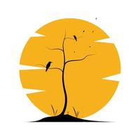 sécheresse arbre sec avec oiseau coucher de soleil logo symbole icône vecteur conception graphique illustration idée créative