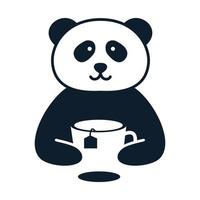 panda avec verre à thé dessin animé mignon logo icône illustration vectorielle vecteur