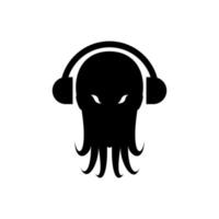 poulpe ou calmar avec création de logo de musique pour casque vecteur
