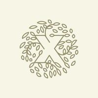 initiale x ou lettre x avec ornement de feuille sur cercle luxe moderne logo vecteur icône illustration design
