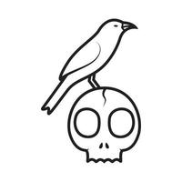 crâne mignon avec corbeau logo design vecteur symbole graphique icône signe illustration idée créative