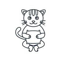 illustration chat de dessin animé mignon avec vecteur d'icône logo ligne d'oreiller