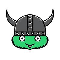 mignon, dessin animé, monstre, heureux, tête, à, casque viking, logo, vecteur, icône, illustration, conception vecteur