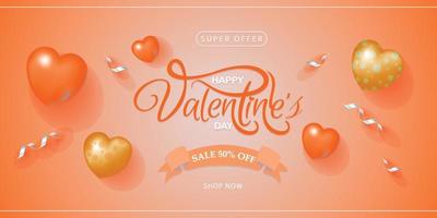 modèle d'affiche de vente saint valentin élégant décor de ballons coeur 3d vecteur