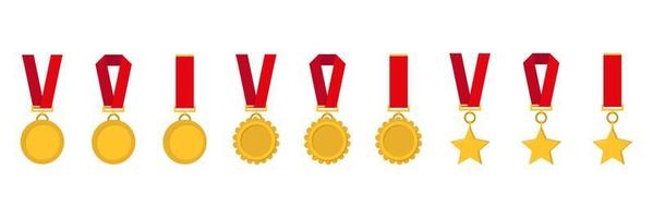 les médailles d'or des champions sont le symbole du gagnant, du champion et du succès. vecteur au design plat