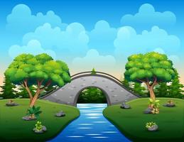 dessin animé du pont de pierre sur la rivière vecteur