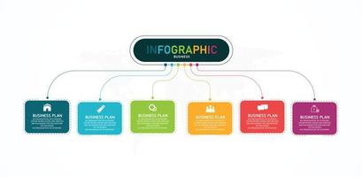 idée d'entreprise de présentation de modèle d'infographie de chronologie avec des icônes, des options ou des étapes. les infographies pour les idées commerciales peuvent être utilisées pour les graphiques de données, les organigrammes, les sites Web, les bannières. vecteur