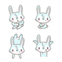 vecteur de doodle mignon petit lapin et dessin animé lapin