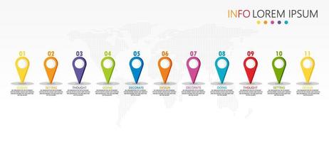 idée d'entreprise de présentation de modèle d'infographie de chronologie avec des icônes, des options ou des étapes. les infographies pour les idées commerciales peuvent être utilisées pour les graphiques de données, les organigrammes, les sites Web, les bannières. vecteur