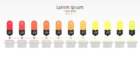 idée d'entreprise de présentation de modèle d'infographie de chronologie avec des icônes, des options ou des étapes. les infographies pour les idées commerciales peuvent être utilisées pour les graphiques de données, les organigrammes, les sites Web, les bannières. vecteur