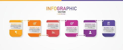 idée d'entreprise de présentation de modèle d'infographie de chronologie avec des icônes, des options ou des étapes. les infographies pour les idées commerciales peuvent être utilisées pour les graphiques de données, les organigrammes, les sites Web, les bannières. vecteur