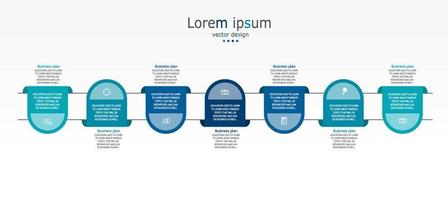 idée d'entreprise de présentation de modèle d'infographie de chronologie avec des icônes, des options ou des étapes. les infographies pour les idées commerciales peuvent être utilisées pour les graphiques de données, les organigrammes, les sites Web, les bannières. vecteur