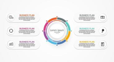 idée d'entreprise de présentation de modèle d'infographie de chronologie avec des icônes, des options ou des étapes. les infographies pour les idées commerciales peuvent être utilisées pour les graphiques de données, les organigrammes, les sites Web, les bannières. vecteur