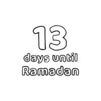 compte à rebours pour le ramadan - 13 jours pour le ramadan - 13 hari menuju illustration de croquis au crayon du ramadan vecteur