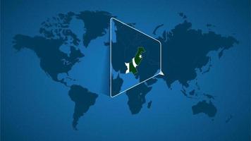 carte du monde détaillée avec carte agrandie épinglée du pakistan et des pays voisins. vecteur