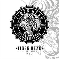 illustration tête de tigre noir et blanc.eps vecteur